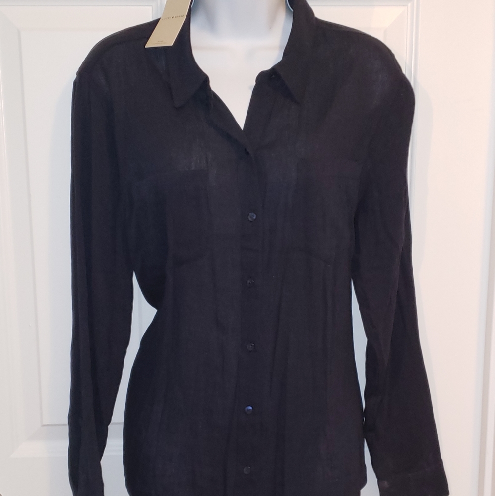 Navy Button Down Blouse
